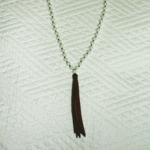 Pearl/leather tassle necklace